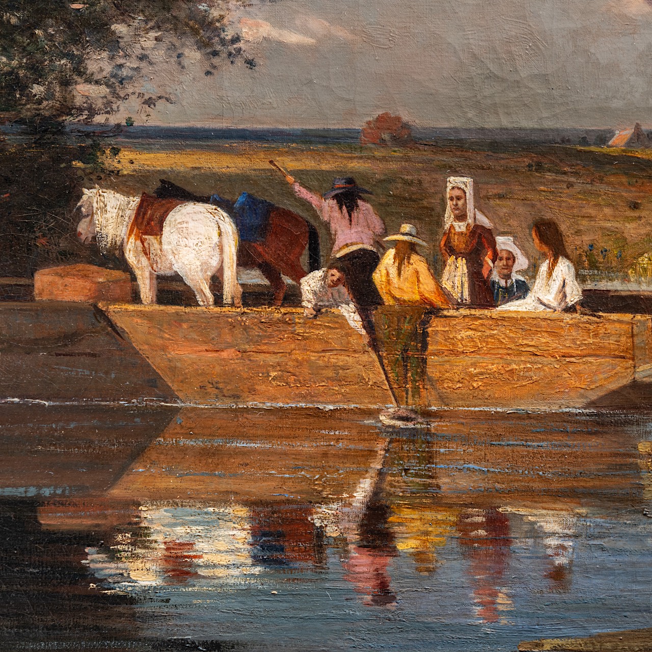 Franz Richard Unterberger (1838-1902), the ferry over the river, oil on canvas 72 x 132 cm. (28.3 x - Image 5 of 8