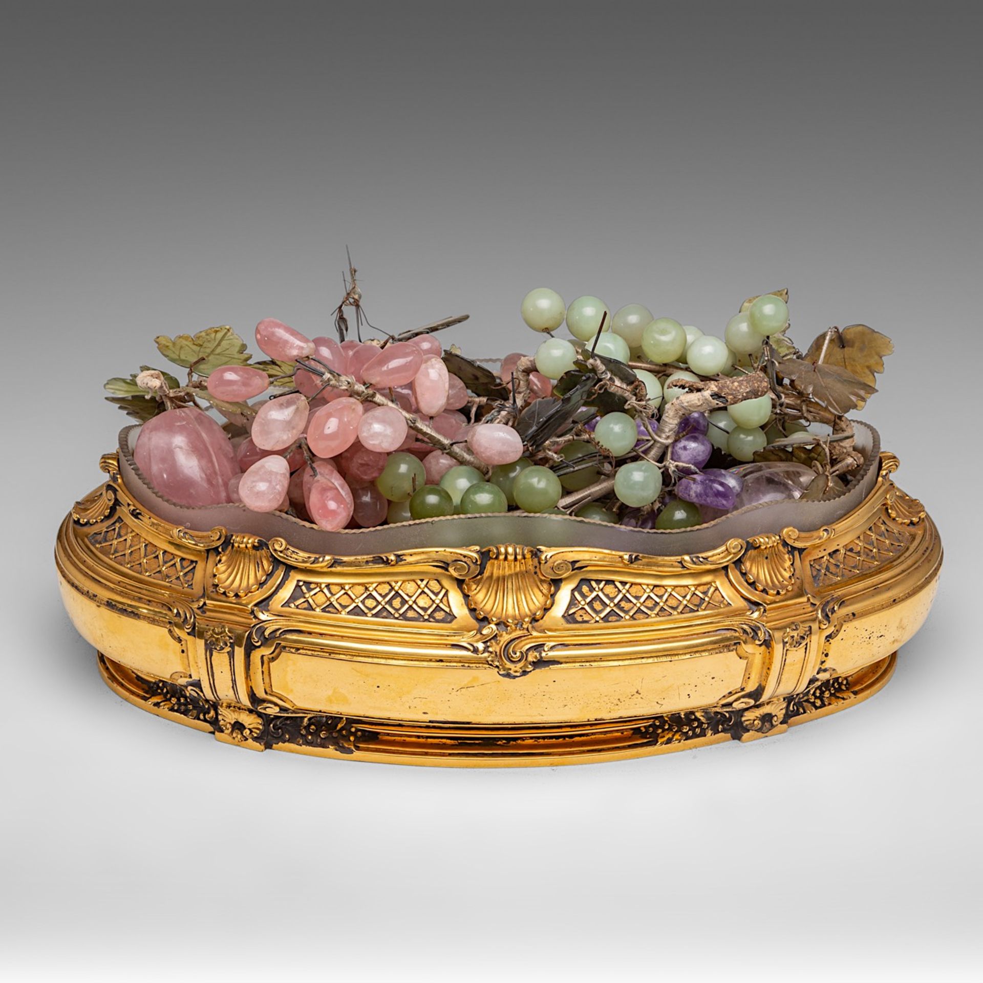 A decorative Napoleon III bunch of grapes 'piece de milieu', gilt bronze with semi-precious stones,
