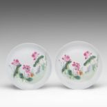 A fine pair of Chinese famille rose 'Mandarin Ducks in a Lotus Pond' plates, marked Daoguang and of