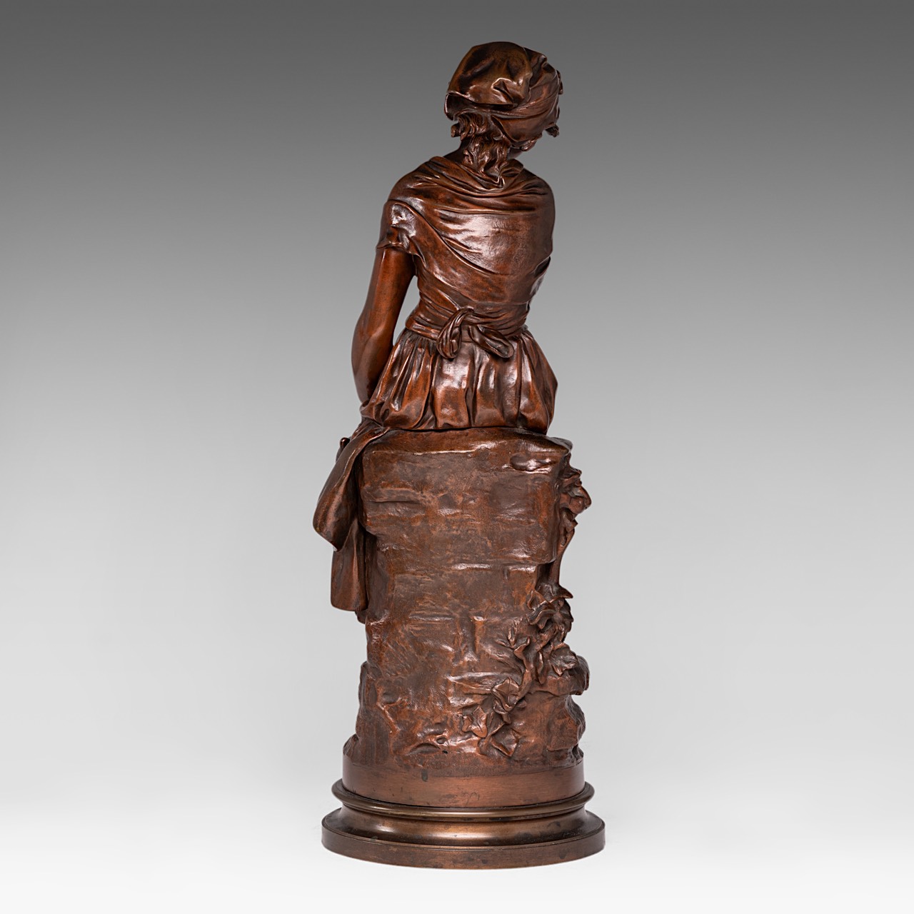 Mathurin Moreau (1822-1912), young girl with a jug, patinated bronze, foundry mark of E. Godeau, Par - Image 4 of 8