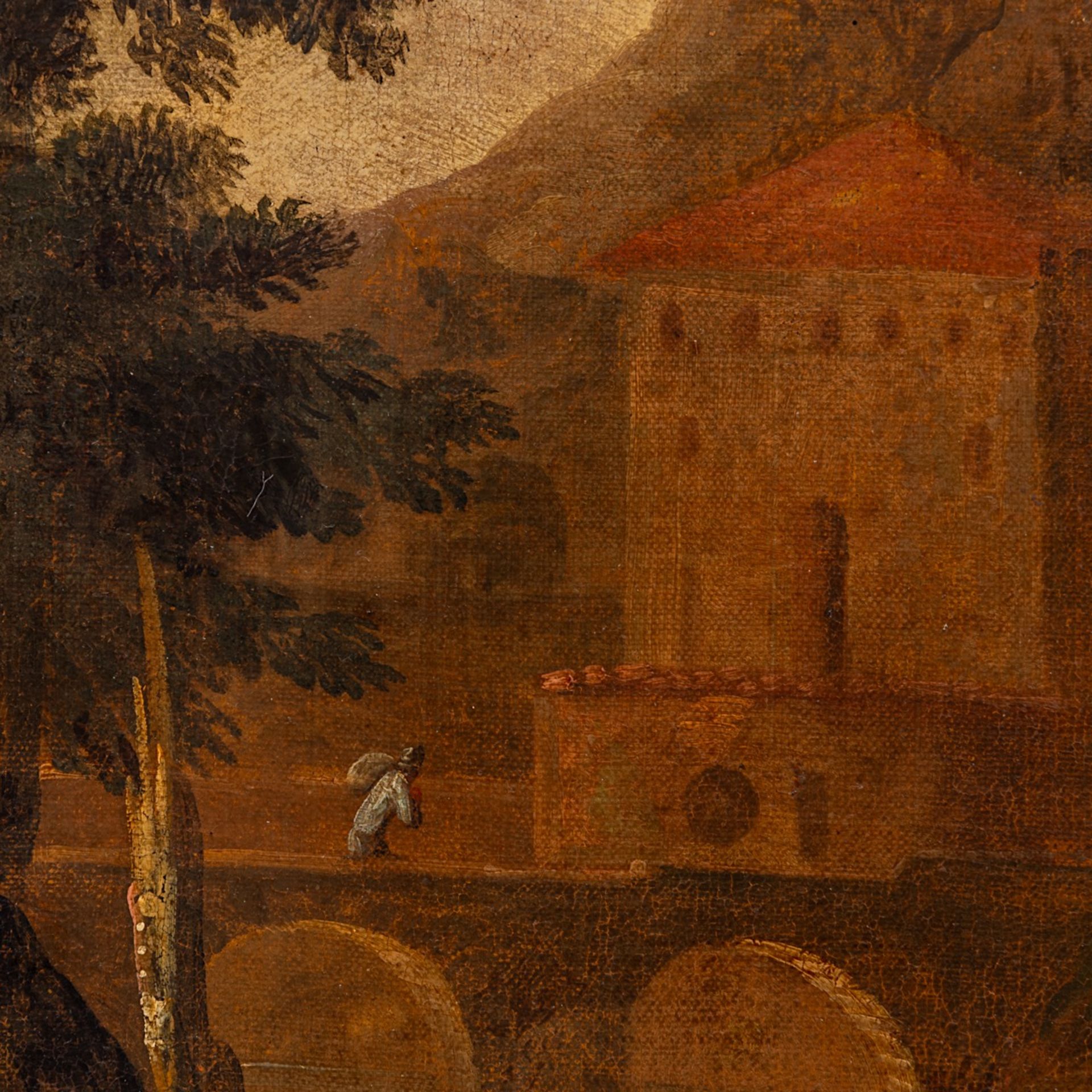 An Italianised pastoral landscape, 17thC Dutch School, oil on canvas 77 x 110 cm. (30.3 x 43.3 in.), - Bild 5 aus 6