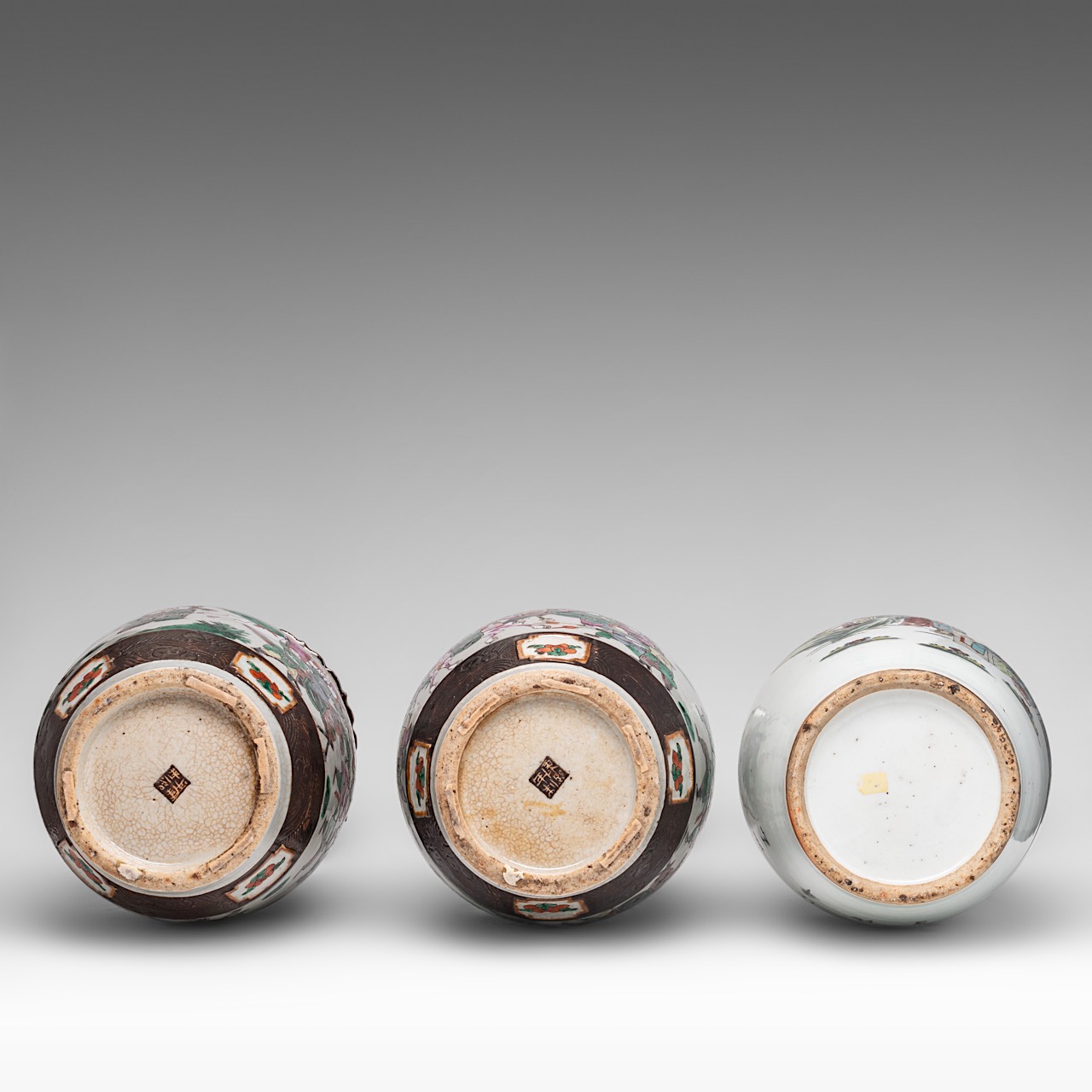 A pair of Chinese famille rose Nanking stoneware vases, 19thC, H 43,5 cm - and a famille rose 'Beaut - Image 6 of 13