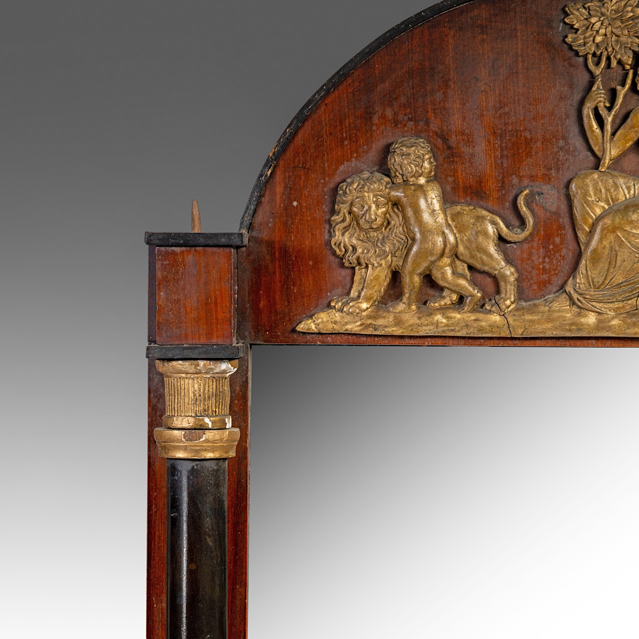 A mahogany veneered Biedermeier (1815-1860) mirror, probably German, H 207 cm - W 70,5 cm - Image 4 of 5