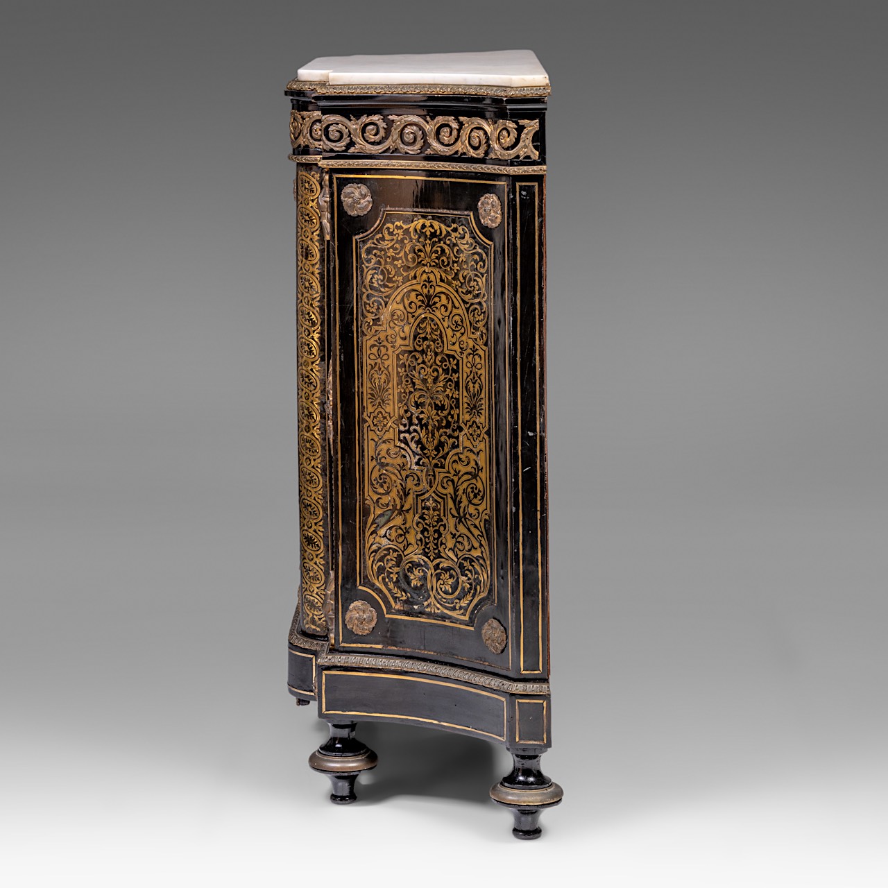 A Napoleon III (1852-1870) Boulle work 'meuble d'appui' with a marble top and gilt bronze mounts, H - Image 4 of 7