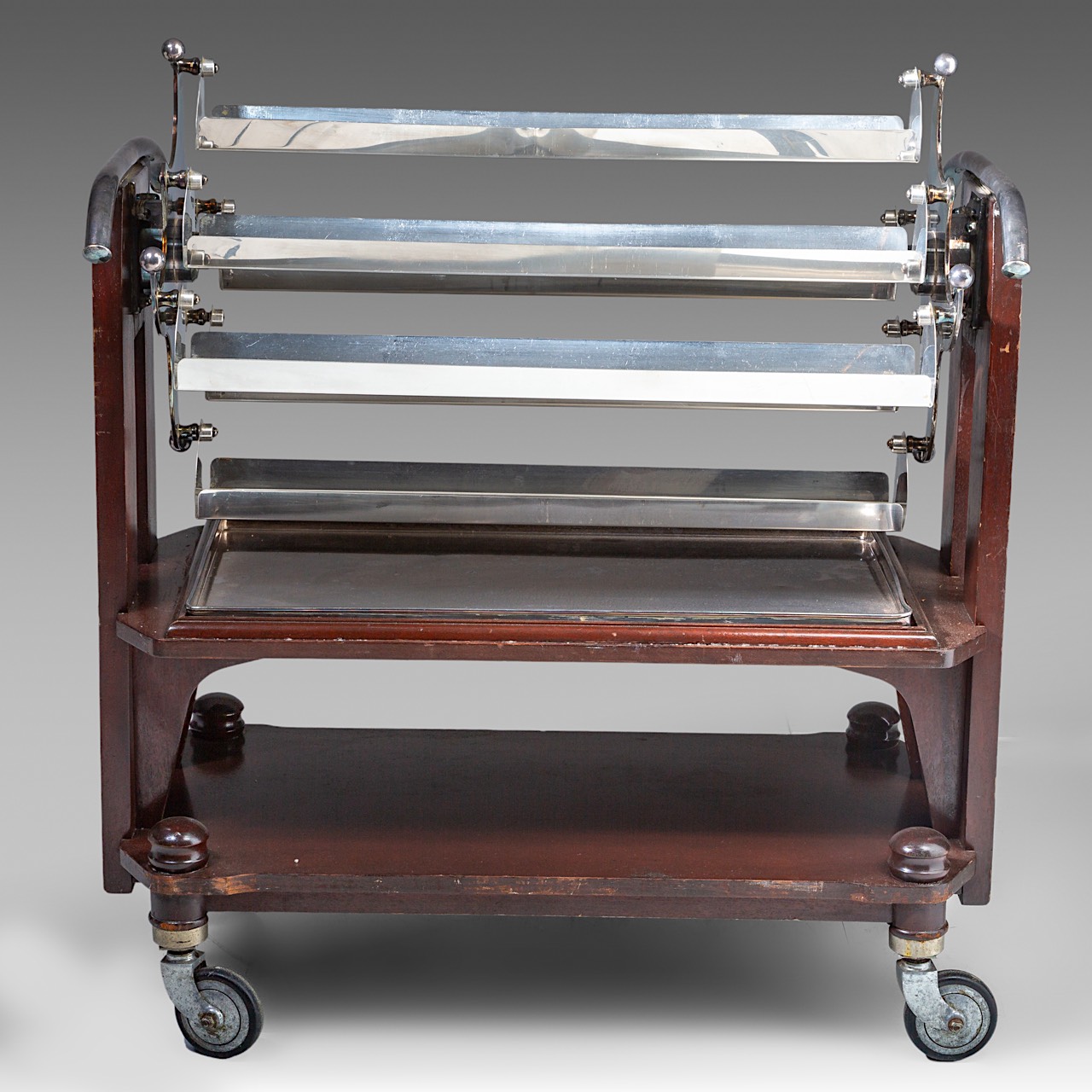 A Christofle silver-plated mahogany dessert trolley, H 100 - W 95 cm - Image 5 of 7