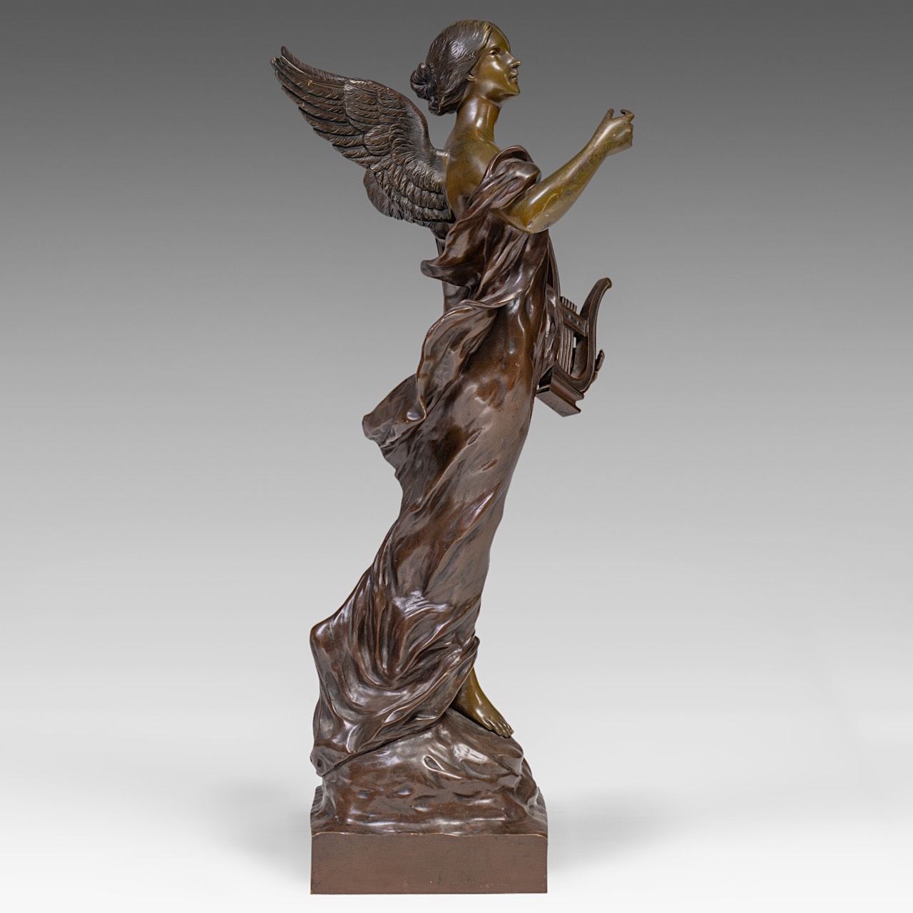 Pierre Etienne Daniel Campagne (1851-1914), 'L'inspiration', patinated bronze, H 85 cm - Image 7 of 26