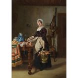 Jean-Daniel Stevens (1850-1920), the maid preparing the meal, oil on canvas 50 x 71 cm. (19.6 x 27.9