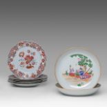 A pair of Chinese famille rose 'Cherry Pickers' plates, 18thC, dia 23,5 - added a series of five fam