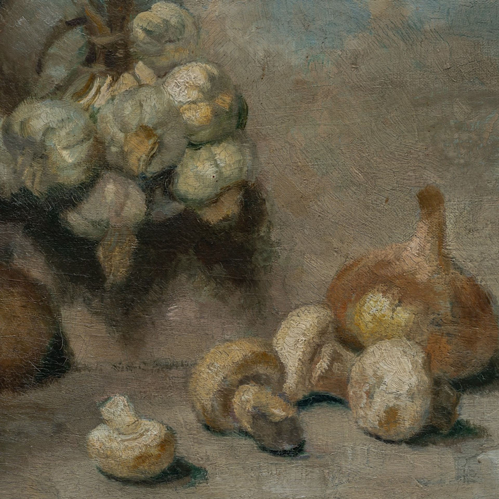 Maurice Sijs (1880-1972), still life with garlic, mushrooms and an onion, oil on canvas 36 x 43 cm. - Image 6 of 6