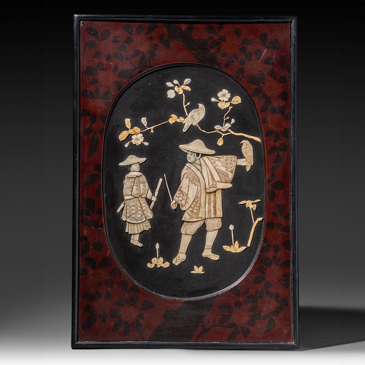 Two lacquer panels with Shibayama inlay, Meiji period (1868-1912), both 47x32 cm / 46x30 cm - Image 2 of 9