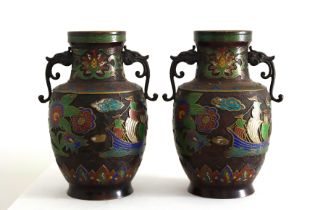 Pair of antique Chinese Cloisonné Vases on Bronze