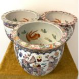 Lot of 3 Flower pots in Chinese Porcelain