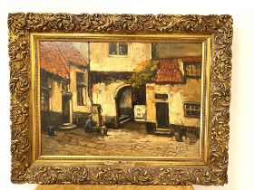 Oil Painting on wooden Panel Gustave Helinck (Belgian school)