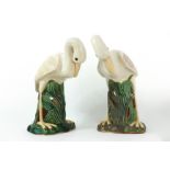 Paire of big Crane Birds in Faience