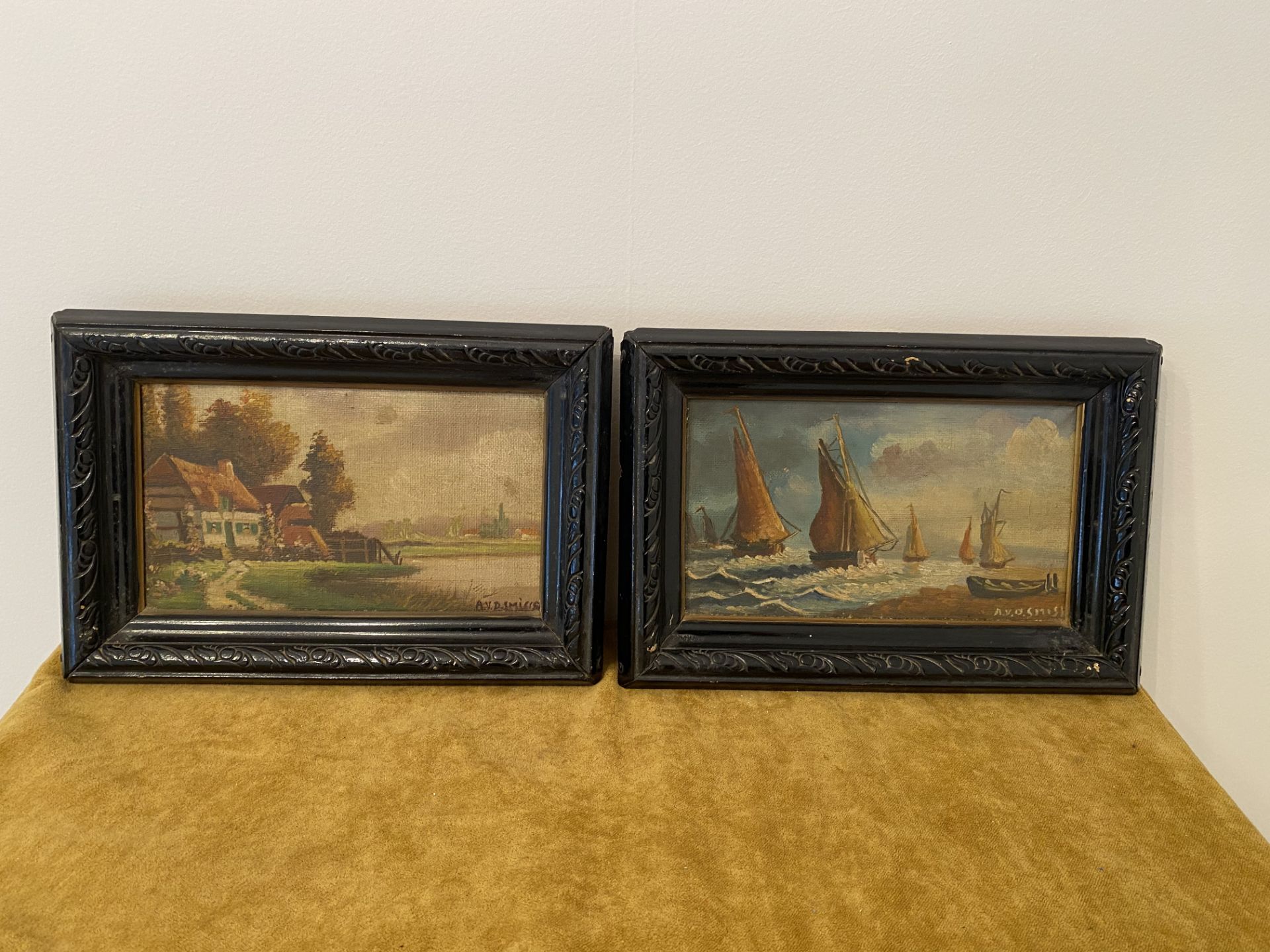 Pair of small Oil on Canvas Signed Van Der Smisse - Bild 7 aus 8