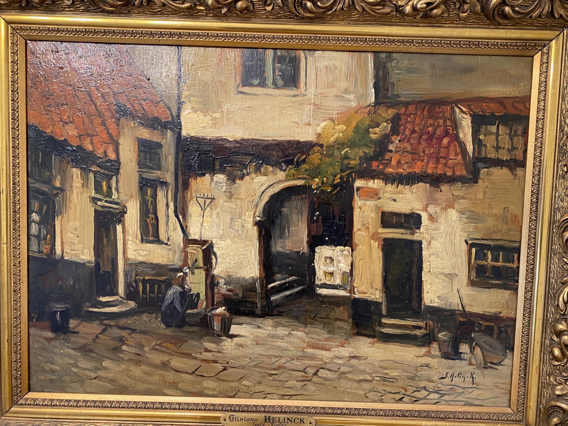 Oil Painting on wooden Panel Gustave Helinck (Belgian school) - Bild 2 aus 3