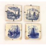 Lot of 4 tiles in Delft blue and Delft blue style