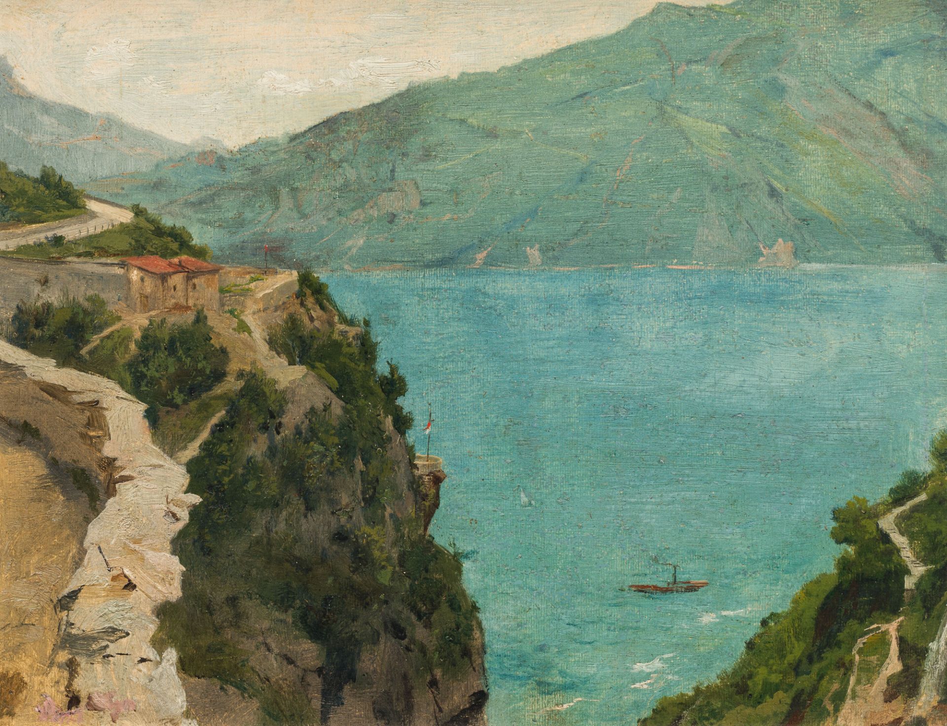 Emilie Mediz-Pelikan: the small steamer (view into the river valley, Isonzo?)