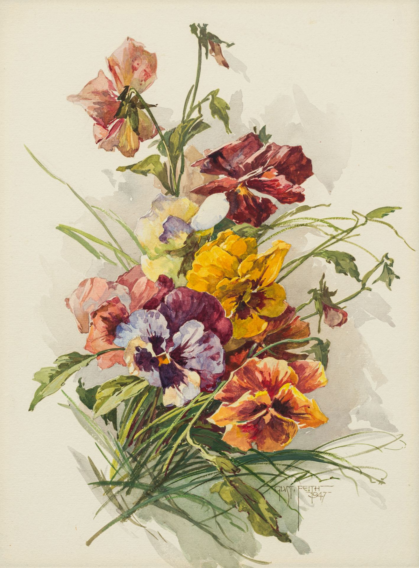 Gustav Feith: Bouquet with pansies