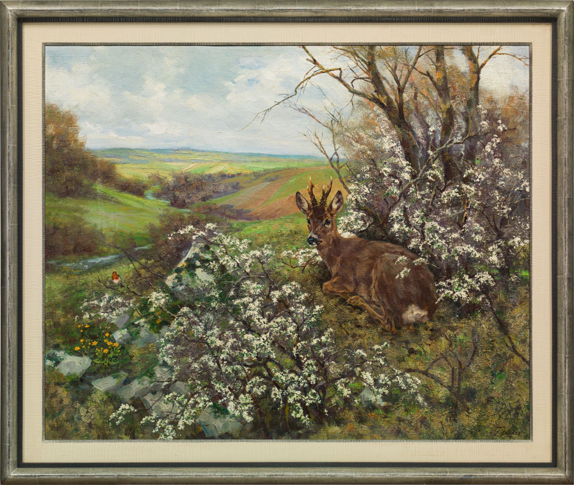 Erich Dichtl: Resting roebuck in a spring landscape - Bild 2 aus 2