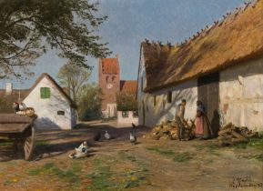 Peder Mørk Mønsted: Village square in Oppesundby (Denmark)