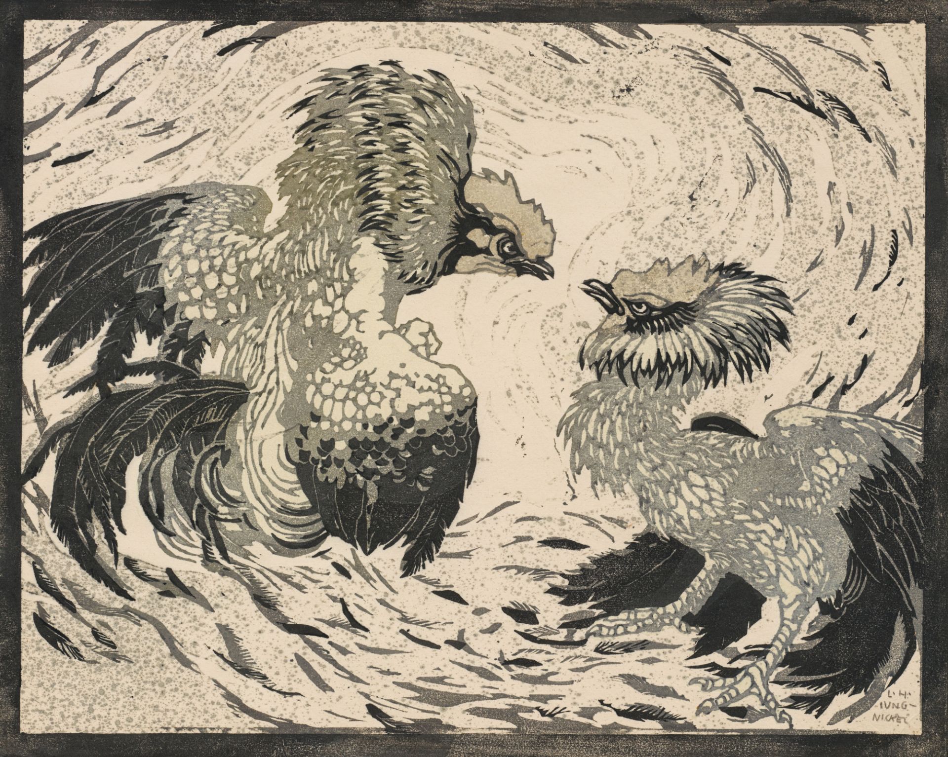 Ludwig Heinrich Jungnickel: Fighting roosters ("Schönbrunner Tiertypen")