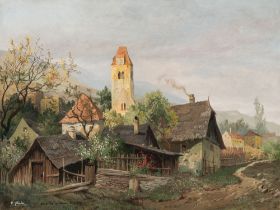 Karl Flieher: Dürnstein with view on the Kunigunden church