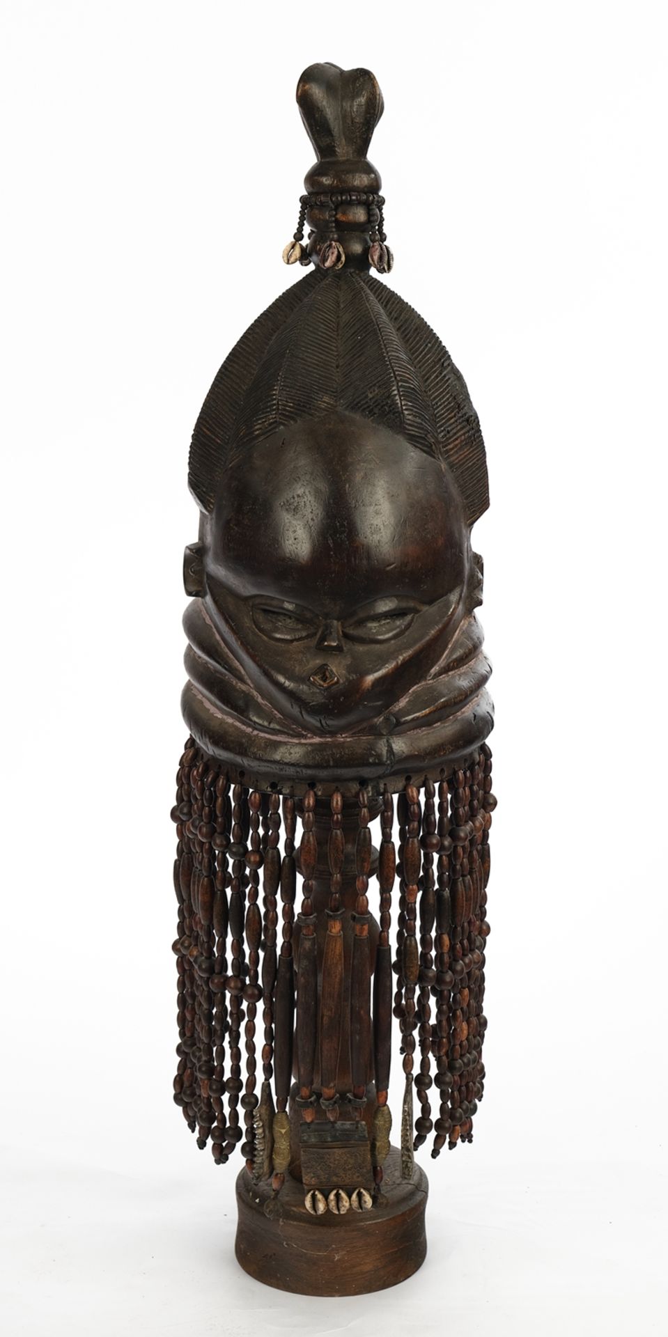 Helm-Stülpmaske, weiblich, Sande, Mende, Sierra Leone, Afrika, Holz, schwarzbraun patiniert, Gesich