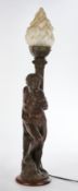 Tischlampe, "Rebellischer Sklave", Frankreich, 19. Jh., Bronze-Schaft, patiniert, bezeichnet F. Bar
