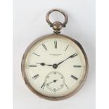 Spindle pocket watch, England, 19th century, silver case, white enamelled dial sign. "Blackhurst / 