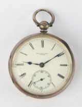 Spindle pocket watch, England, 19th century, silver case, white enamelled dial sign. "Blackhurst / 