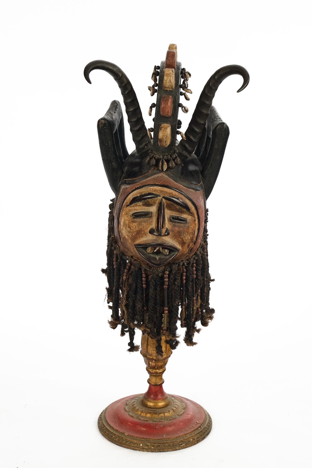 Tanz-Stülpmaske, Ibo, Nigeria, Afrika, Holz, polychrom gefasst, Gesicht mit schmalen Augenschlitzen