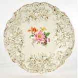 Pompous plate, Meissen, sword mark, 1st choice, gold-decorated relief with flowers and curves, colo