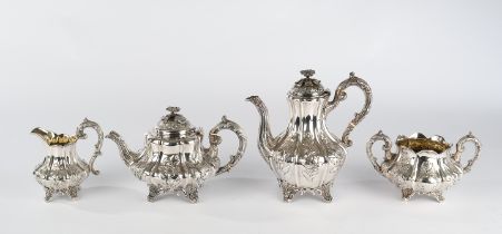 Kaffeekanne, Teekanne, Sahnegießer, Zuckerschale, Silber 925, London, 1837, 1839, 1842, Joseph II &