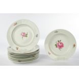 9 plates, Meissen, crossed swords mark, 19th century, 1st choice, flower 1/2: 1x soup plate, 8x din