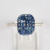 Ring, WG 750, 77 Saphire zus. ca. 1.80 ct., 20 Brillanten zus. ca. 0.10 ct., unsichtbare Fassung, 2