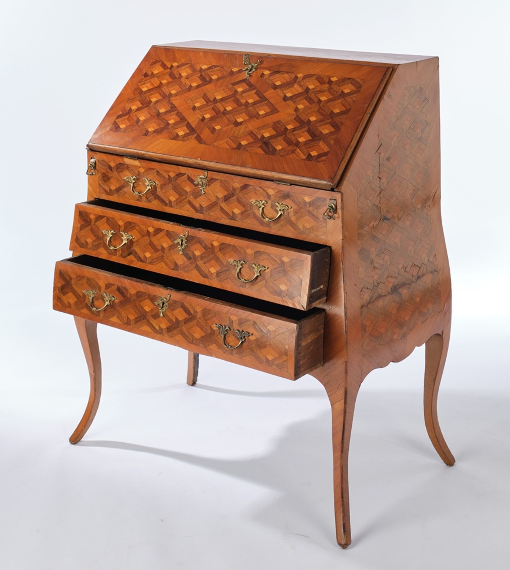 Louis XV style lady's bureau, German, probably 19th cent. walnut and various ornamental woods, camb - Image 3 of 6