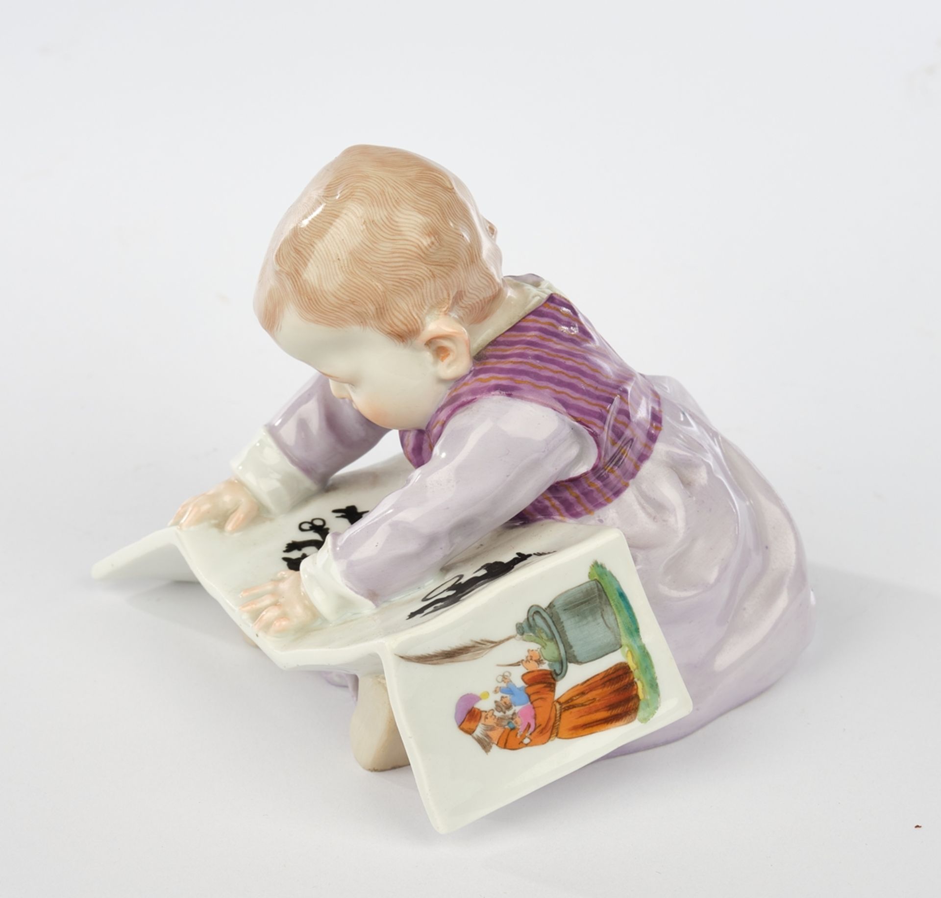 Porcelain figurine, , "Child with picture book, large", Meissen, sword mark, 1904-1924, 1st choice,