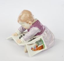 Porcelain figurine, , "Child with picture book, large", Meissen, sword mark, 1904-1924, 1st choice,