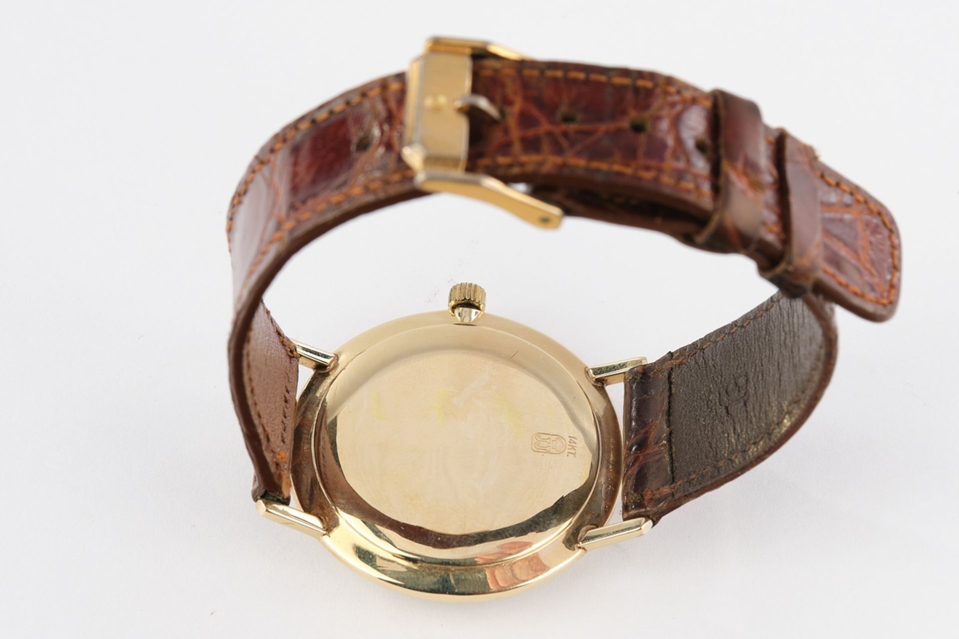 Jules Jürgensen, men's wristwatch, Denmark, circa 1960, case GG 585, brown leather strap with pin b - Image 4 of 5