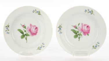 Pair of plates, Meissen, sword mark, 1st half 19th century, 2nd choice, red rose and forget-me-not,