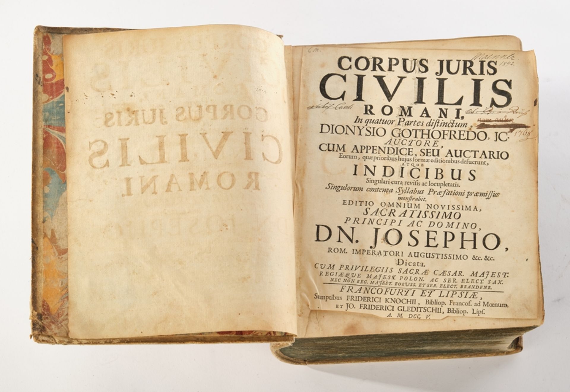 Buch, "Corpus Juris Civilis Romani, In quatuor Partes distinctum, Dionysio Gothofredo, JC, Auctore,