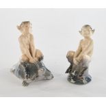 2 porcelain figurines, "Faun on turtle", , "Faun on turtle", "Faun on tree stump", Royal Copenhagen