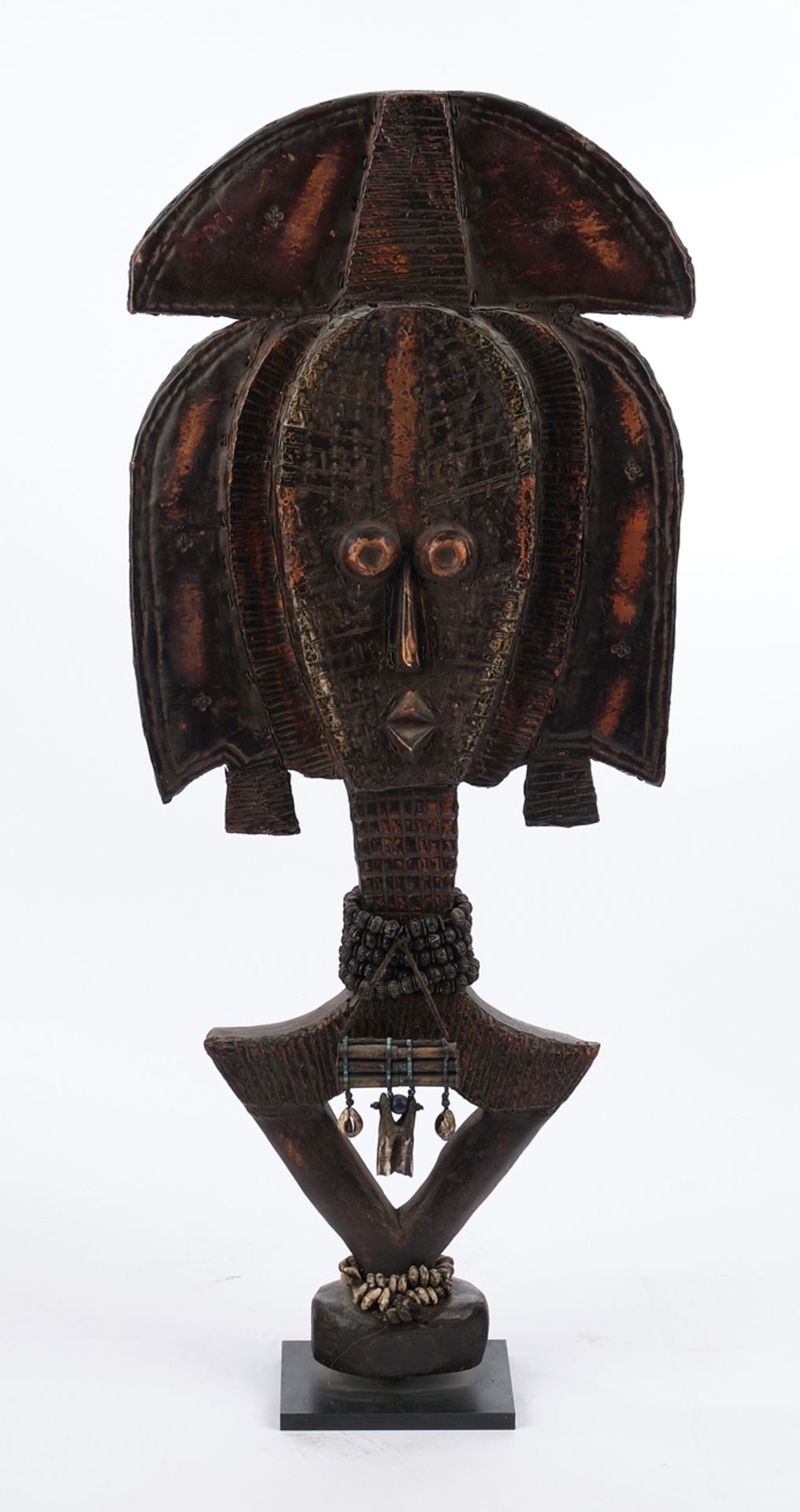 Reliquienfigur, Kota, Mahongwe, Gabun, Afrika, Grabwächter aus Holz, Gesicht und Vorderseite mit Ku