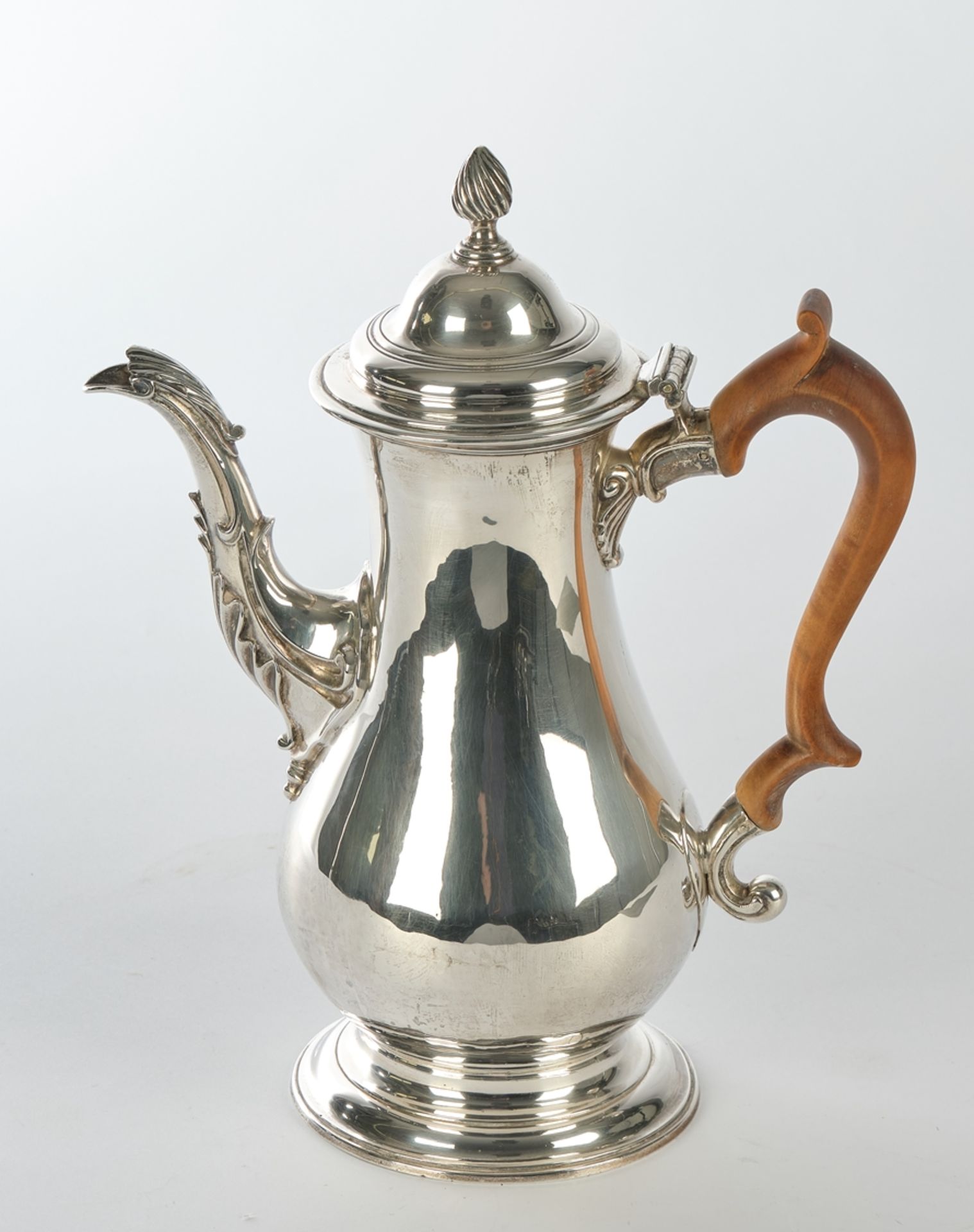Coffee pot, silver 925, London, 1773, Ebenezer Coker, pear-shaped vessel on a moulded round foot, c