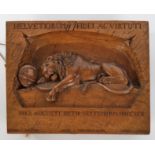 Relief carving, , "Helvetiorum Fidei Ac Virtuti", 19th/20th century, walnut, after the Swiss Lion M