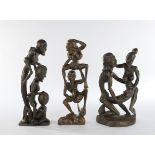 3 Skulpturen, "Erotische Figuren", Bali, 20. Jh., Holz, geschnitzt, 43-48 cm hoch