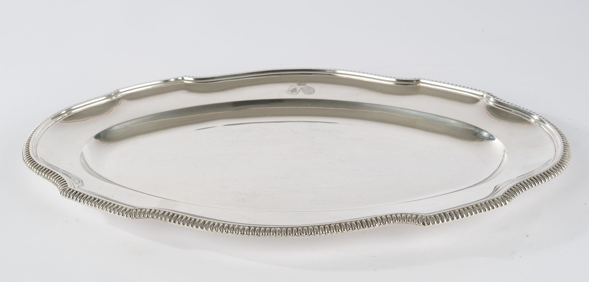 Vorlegeplatte, Silber 800, Belgien, Delheid, ovalförmig, passig-geschweift, umlaufende Zungenbordür