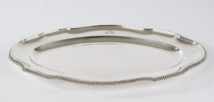 Vorlegeplatte, Silber 800, Belgien, Delheid, ovalförmig, passig-geschweift, umlaufende Zungenbordür