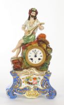 Porcelain pendulum, , "Lute player", Bohemia, circa 1850, unmarked porcelain case, polychrome and g